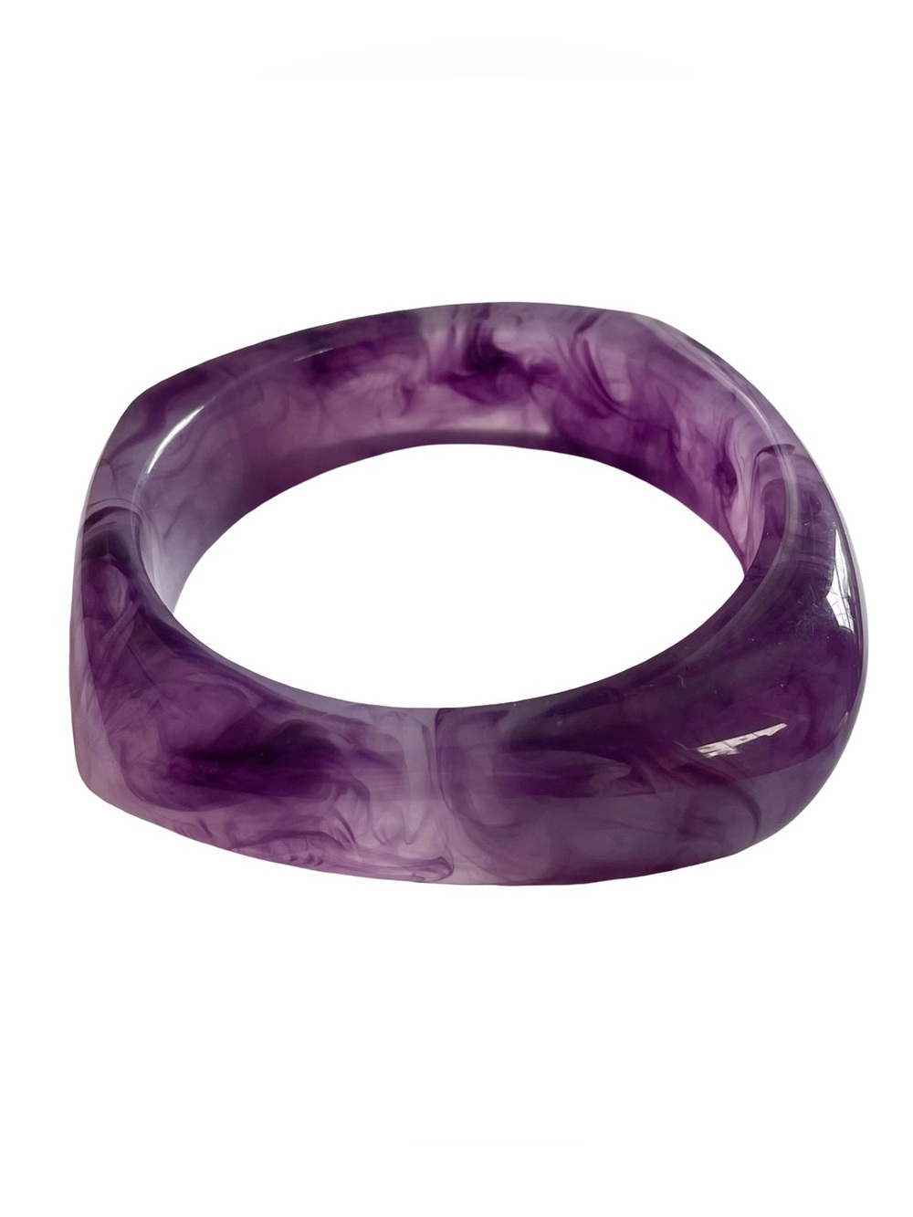 Vintage Chunky Asymmetric Marbled Purple Lucite Bangle Bracelet